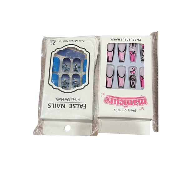 New Press On Nails Bundle of 3 Ghostface Horror Blue & Green Marble Reusable - Picture 13 of 16